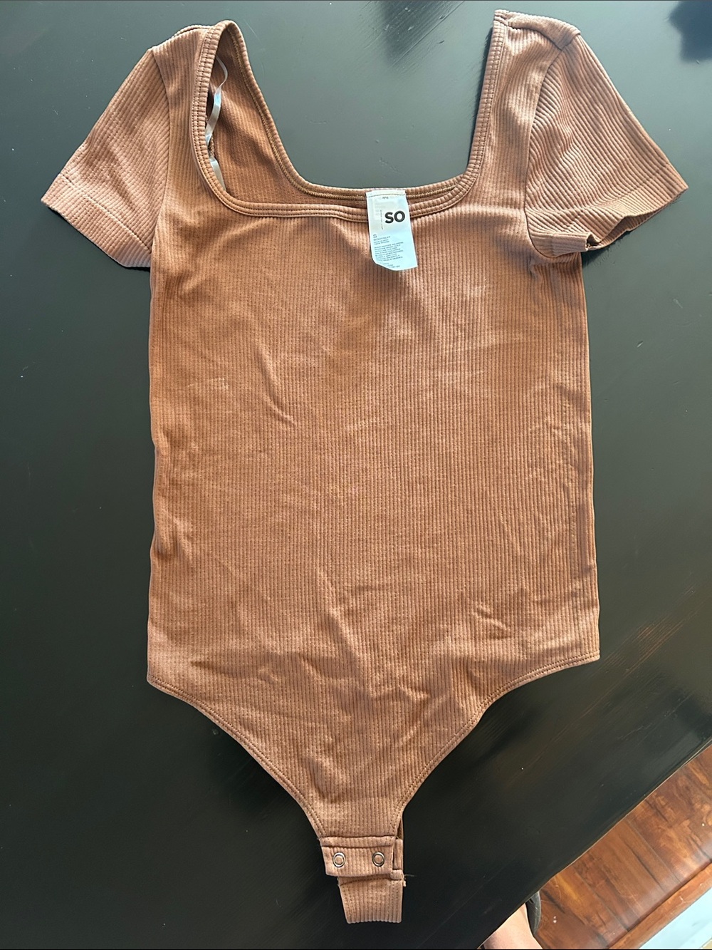 SO Brown Ribbed Scoop Neck Short-Sleeve Bodysuit